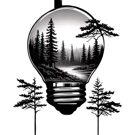 Forest Scenery Inside Of A Sideways Lightbulb