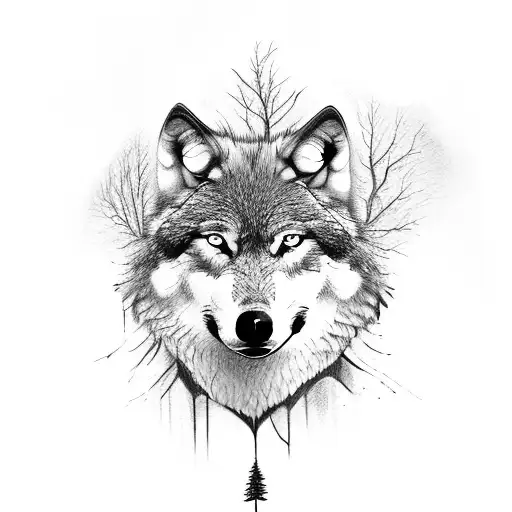 Wolf With Tree