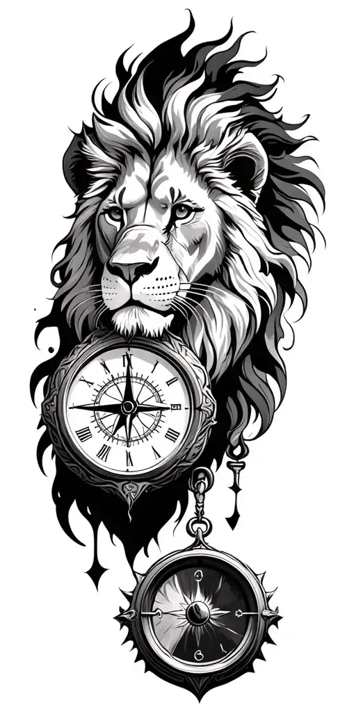 Lion With Compass With Clock