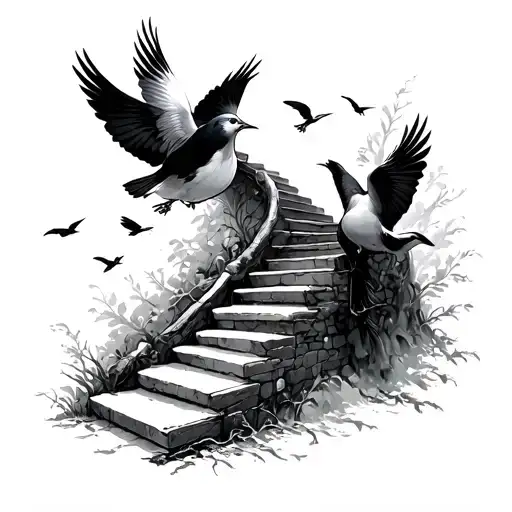 Stairs To Heaven Birds Flying Away