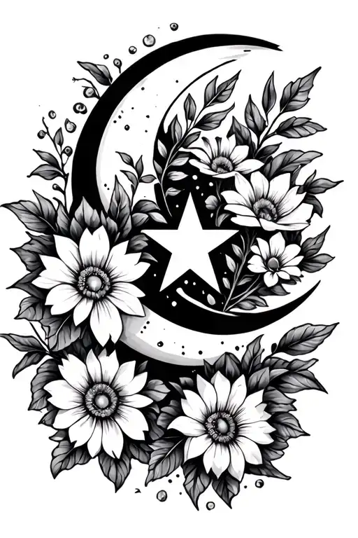 Flowers Star Moon And Soliel