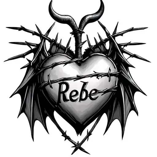Small Barbed Wire Heart With The Name Rebe In It The Heart With Devil Horns And Bat Wings
