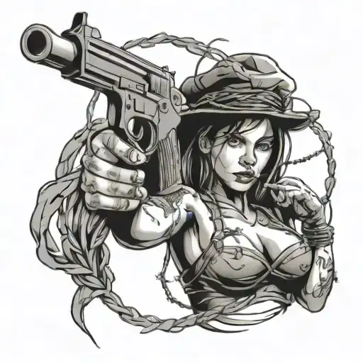 Barbed Wire With A Woman And A Gun Protecting His Pot