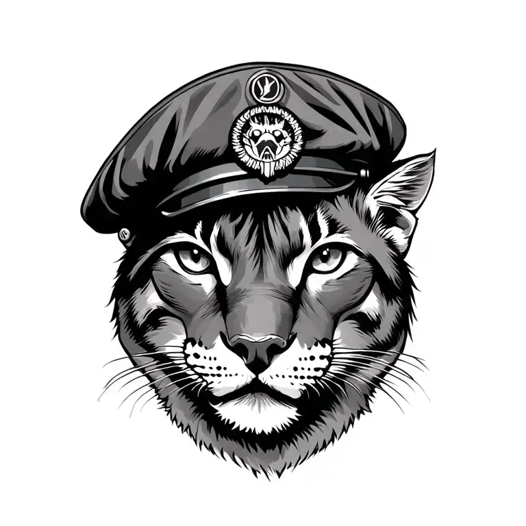 The Head Of A Puma In An Russian Airborne Beret With A Paw