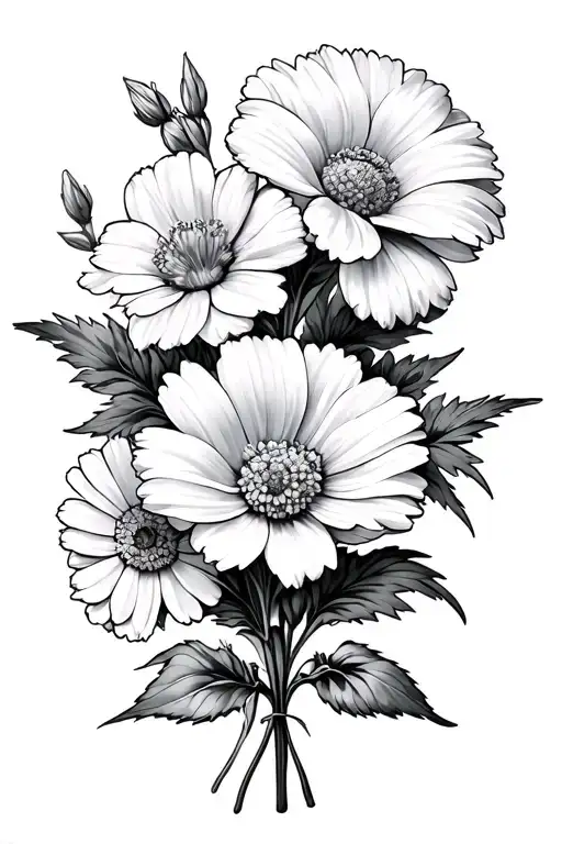 Carnation And Primrose And Daisy And Larkspur And Aster And Mums And Narcissus