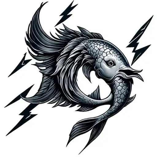 Pisces Symbol Wrapped In Lightning