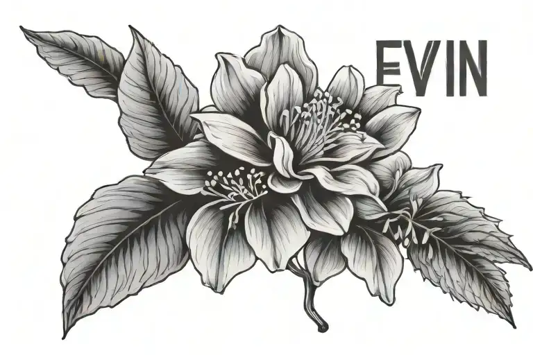 Line Drawing Of June Birth Flower With The Name Evelyn Written