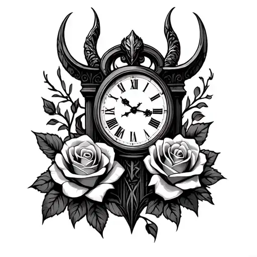 Odin Symbol With Roses And Grandfather Clock
