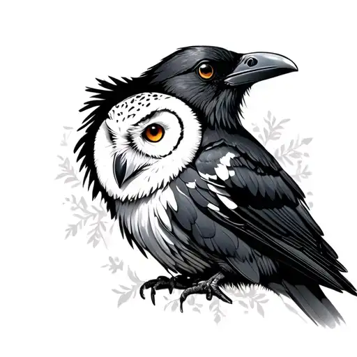 A Black Crow Looking At A White Owl