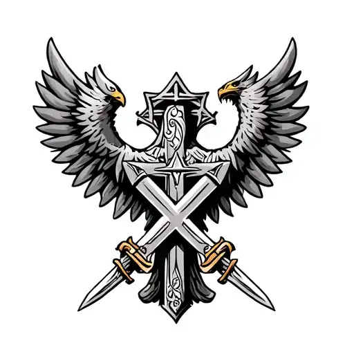 Orthodox Cross Double Headed Eagle Holding Swords