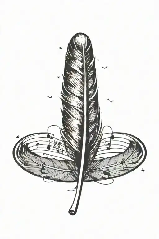 Feather Quill Pen Writing Music Notes In The Night Sky