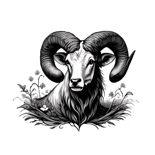 Aries On The Calf Tatoo Black And White Futeristic