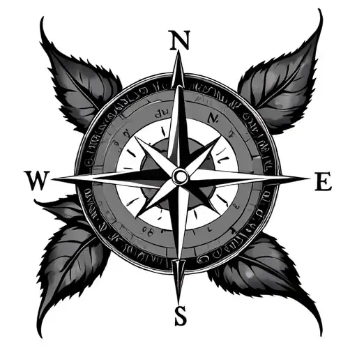 Minimalist Compass Including The Four Elements In The Rose