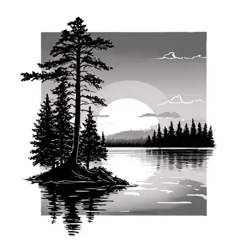 Sunset Over A Lake Through Trees