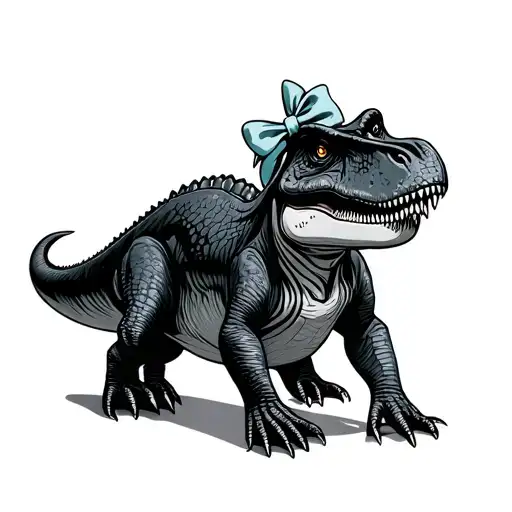 Cute Black Grey T Rex With A Bow Their Heads