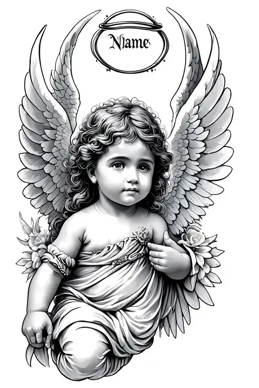 Baby Angel Wings Tattoo Halo And Name