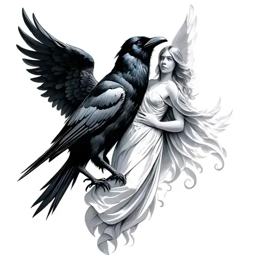 Crow And Angel With Wings Spread