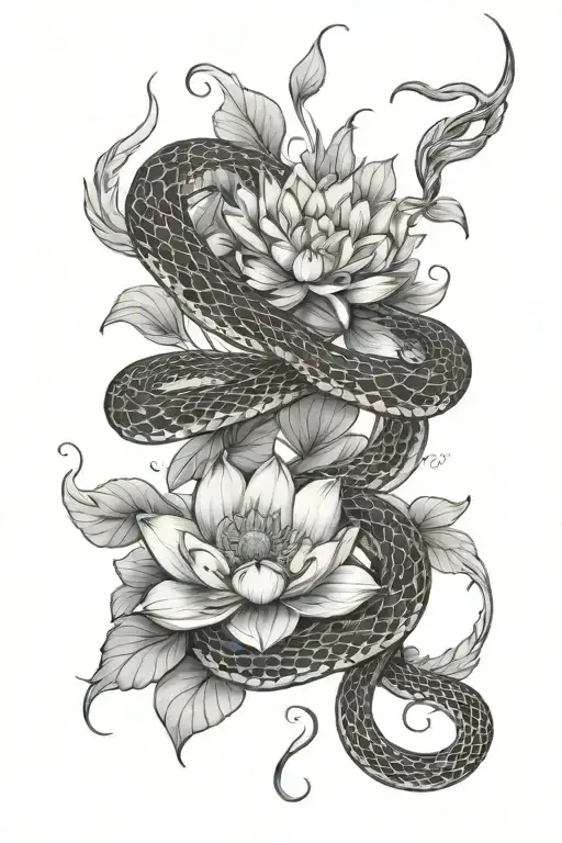 Wrapped Snake And Lotus Flowers