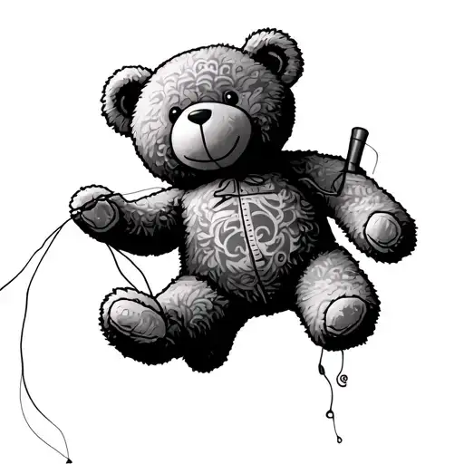 Teddy Bear Falling Using His Own Thread To Sew Up Another Teddy Bear