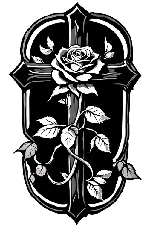 Rose Inside A Cross Tattoo Template