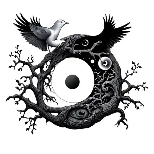 Ying Yang Tree Of Life And Death With Dove