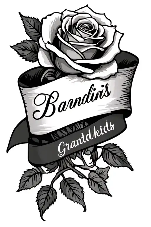 Rose And Ribbon With Grandkids Names Incorporated