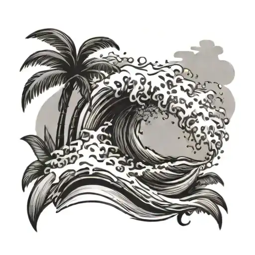 Wave Crashing Into Palm Tree