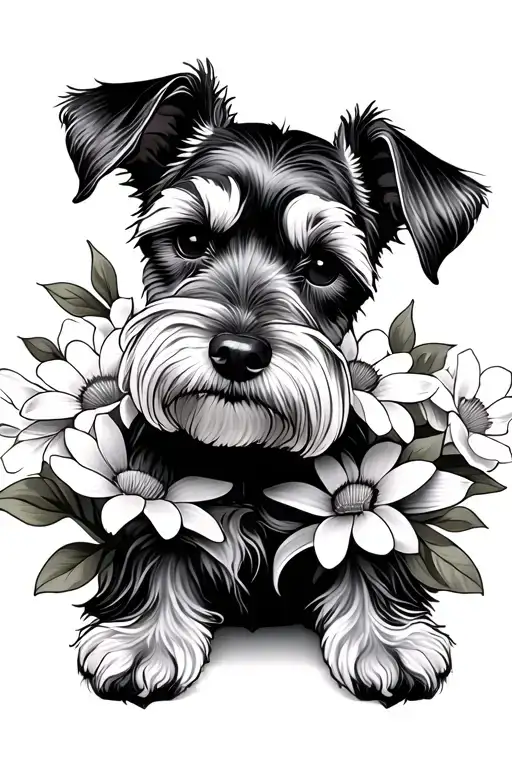 Miniature Schnauzer Dog With Flowers Intertwined