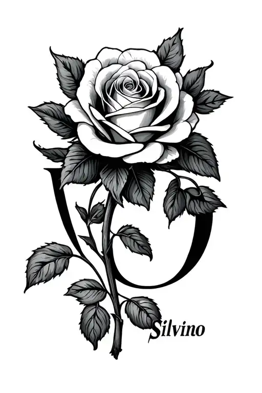 Name Silvino With The Letter O Being A Rose Following With Stem