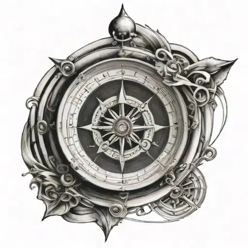 A Compass Tattoo With An Hourglass Inside With Winding Paths All Around