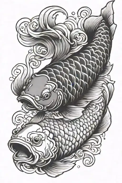 D 2 Koi Fish Swimming Gracefully