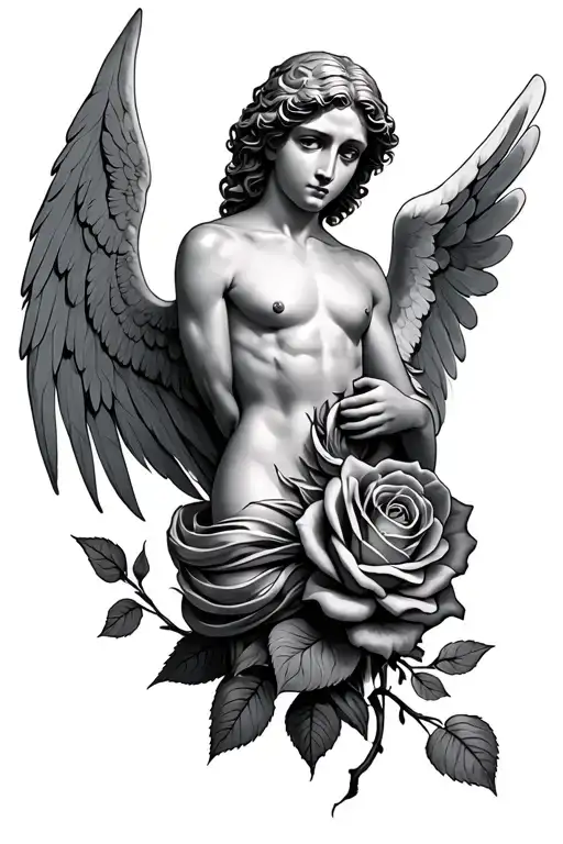 Angel Raphael Wrapped Around A Rose