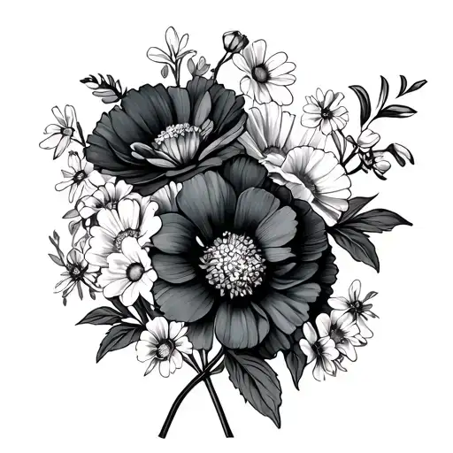 Carnation And Primrose And Daisy And Larkspur And Aster And Mums And Narcissus