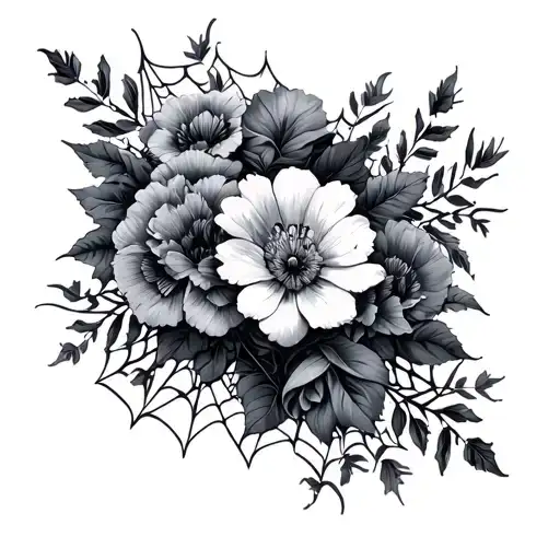 Dark Dusty Floral Sleeve With Cobwebs