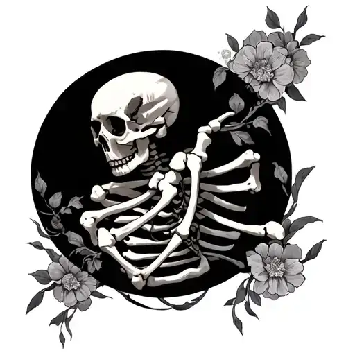 Skeleton Bones Connected To A Traditional Japanese Tattoo Sleeve