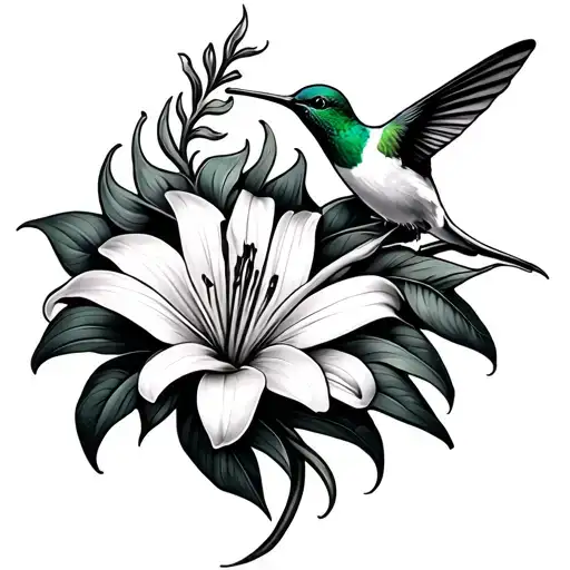 Fire Lilly Flower And Hummingbird