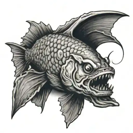 A Zander Fish Transforming Into A Demon Under The Light Of A Full Moon