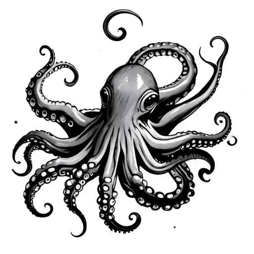 Octopus With Tentacles Extended And Curling