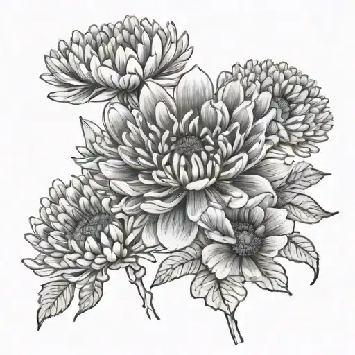 Chrysanthemum And Poppy Fine Line
