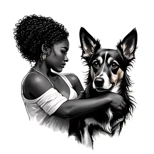 Dark Skin Curly Haired Girl Side Profile Holding Dog