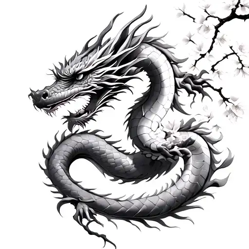 Dragon And Sakura Blossom