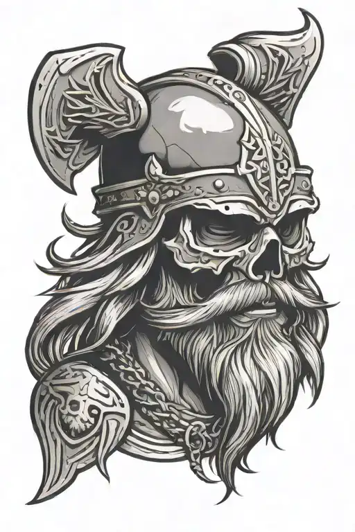 Bearded Viking Skull With Axes Crossed Beneath