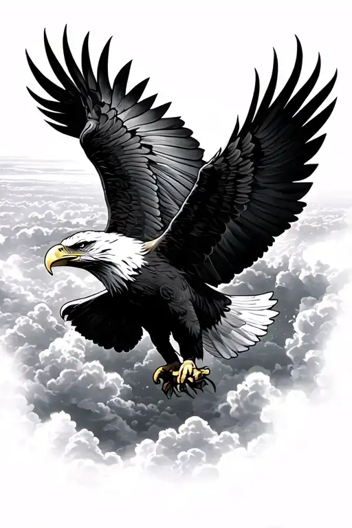Eagle Soaring Above Clouds Surrounding