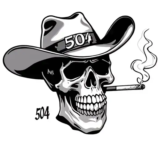 Skull Smoking A Cigerette Wearing A Cowboy Hat That Has The 504 On It