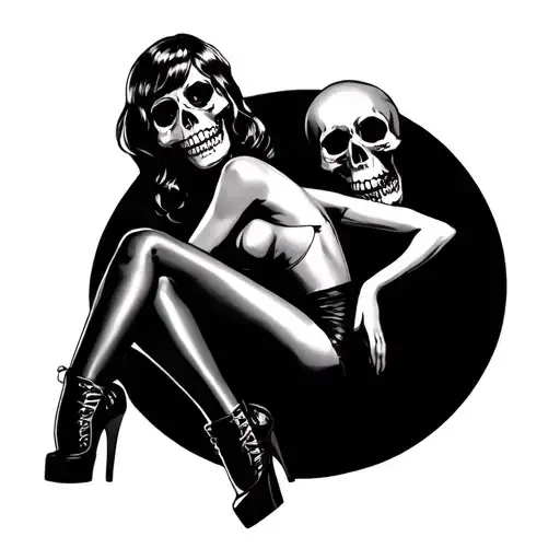 Pinup Skull Girl Sitting