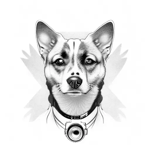 A Portrait Of A Dog With A Camera Lens As Its Eye