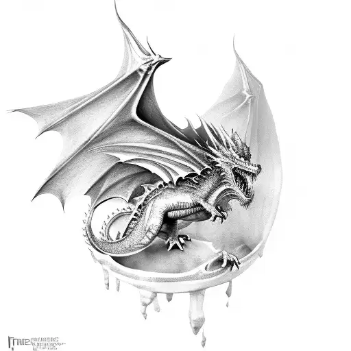 Fantasy Dragon From Game Of Thrones Flying Top View Wings Outstretched