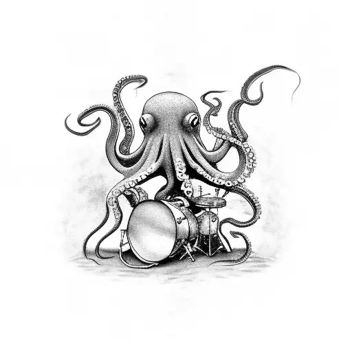 Cool Octopus Playing Heavy Metal Music On Drums