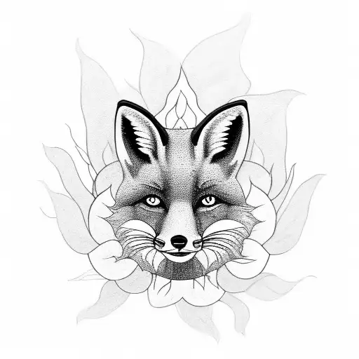 A Fox With Lotus Flowers Growing From Its Tail