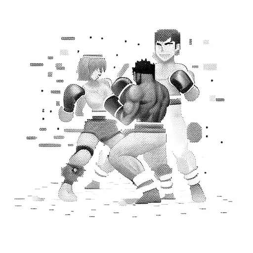 A Pixelated Boxing Ring With Anime Characters Fighting Inside